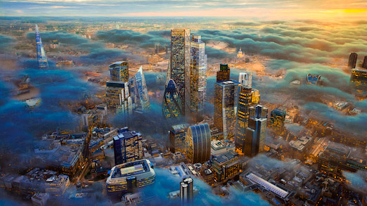 雲の上の未来のロンドンの街